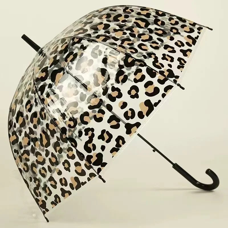 Apollo Transparent Fashionable Leopard Print Arched Umbrella Automatic Straight Handle Long Design 8 Ribs Windproof Rainproof