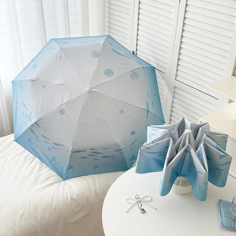 Fully Automatic Umbrella Both Rain Sun Suitable Female Students Black Coated Foldable Sun Protective Iron Reinforced 8 Ribs