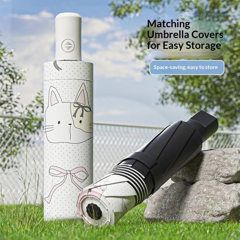 Folding Manual Umbrella High-End Feel Black-Coated Sunshade UV Protection Printed Design Women's Both Sunny Rainy Days Business