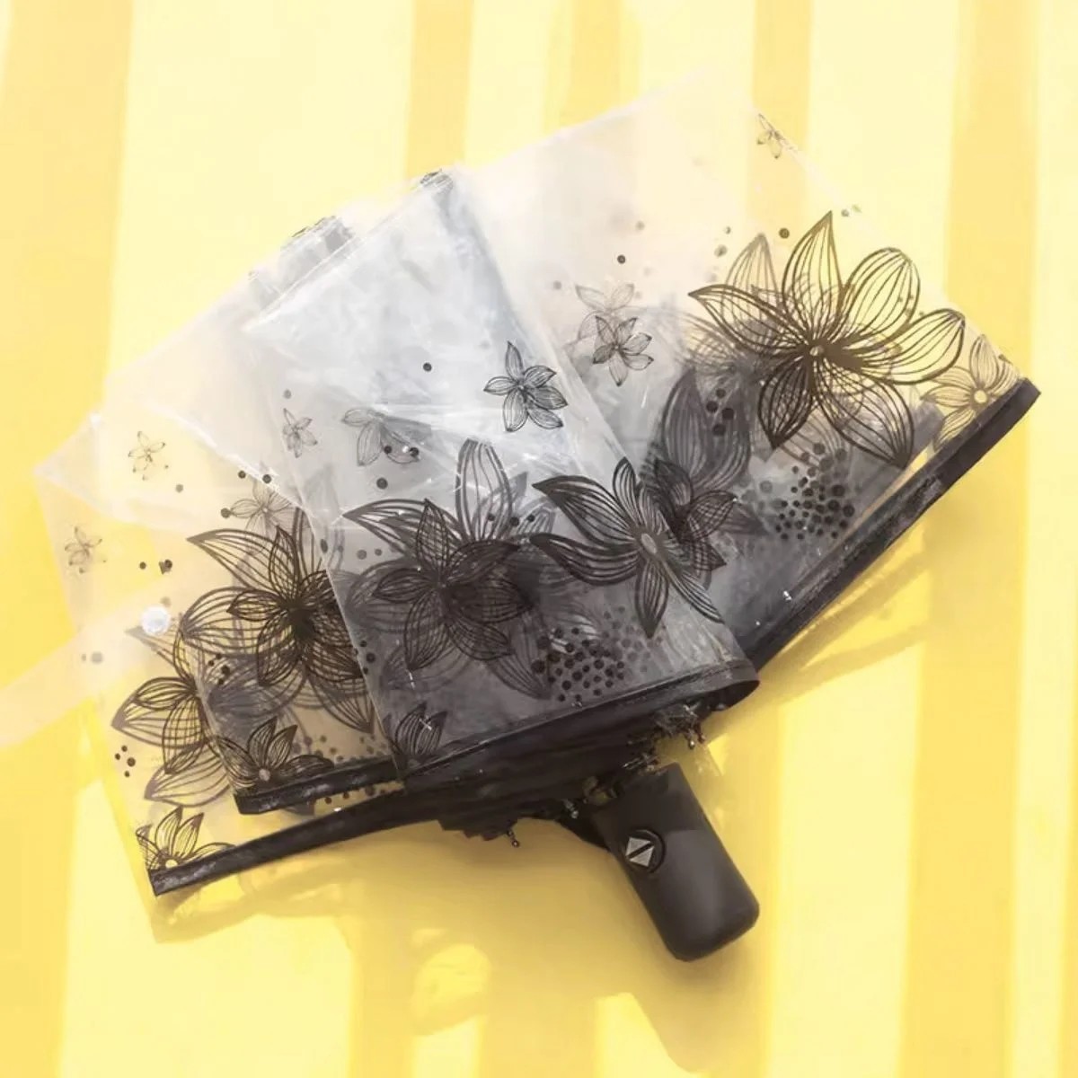 Transparent Fully Automatic Folding PVC Umbrella with Iron Ribs Minimalist Design for Promotional Use & Custom Logo Printing