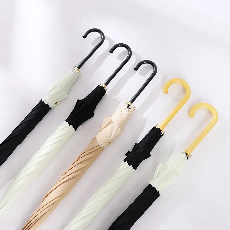 Japanese Style Artistic Spliced Long Handle Fresh and Simple Unisex Reinforced Windproof Straight Rod Wooden Rain Umbrella