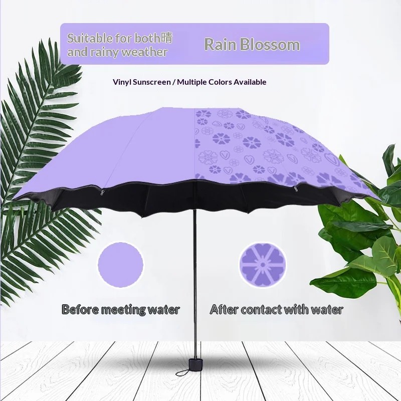Water-activated Flowering Advertising Umbrella Three-Folding Black-Coated Rainproof Sun-Proof UV-Resistant Business Gift Factory
