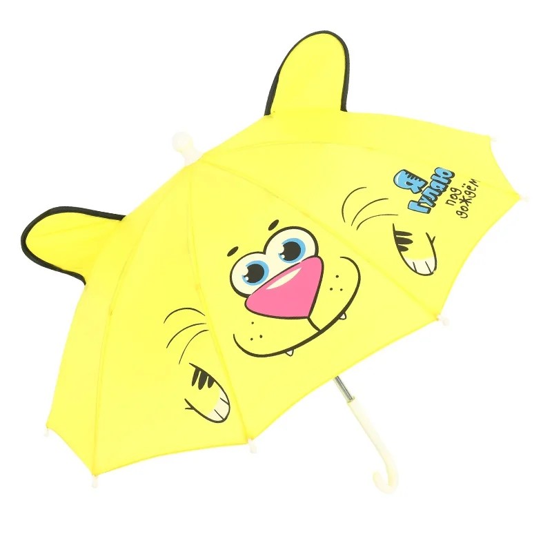 Creative Children's Cartoon Straight Umbrella with Long Handle Ear Toy Design  UV Protection Polyester Material