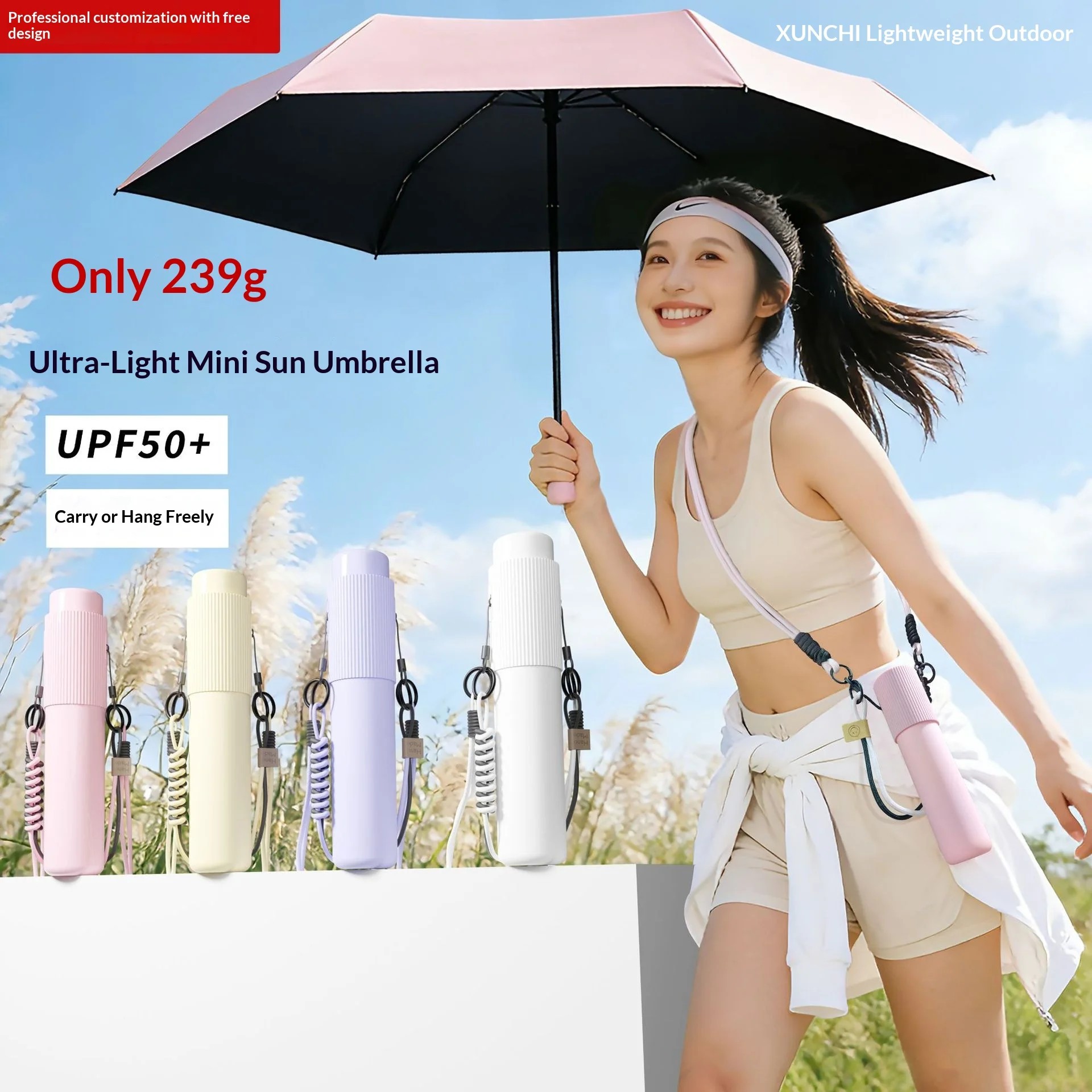 Ultra-light Adult Sun Umbrella Two-Way Use Sunny Rainy Days Foldable Three-Fold 6-Rib UV-Proof Rainproof Portable Minimalist