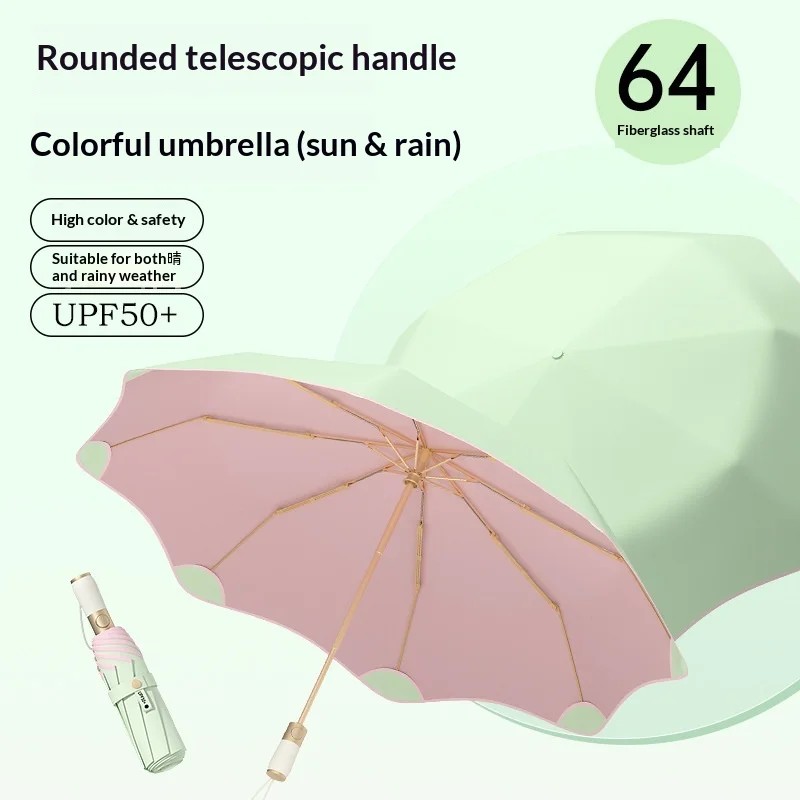 Fully Automatic Rounded Corner Anti-pinch Anti-rebound Retractable Large Women Foldable Sunshade Umbrella Polyester Fiber