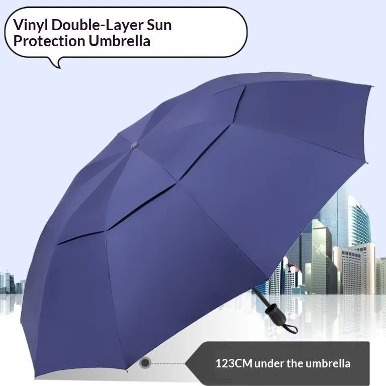 Thickened Enlarged Double-Layer Wind-Resistant Folding Large Manual Umbrella Logo Printing Minimalist Design for Business Gift