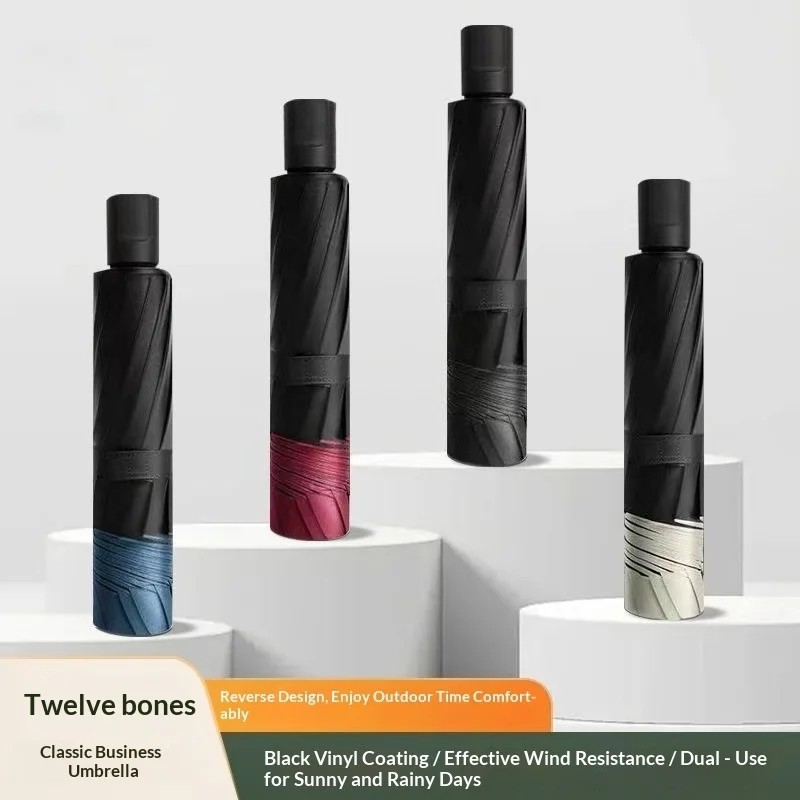 12-Rib Iron Reinforced Business Extra Large Three-Person Double-Use Folding Umbrella for Men Women UV Protection Custom Logo