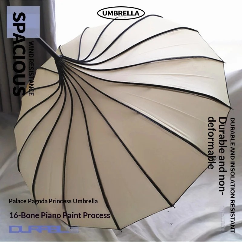Pagoda Manual Umbrella Rain Shine 16 Ribs Straight/Curved Handle Lace Trim Stock Wholesale Bridal Photography Princess Umbrella