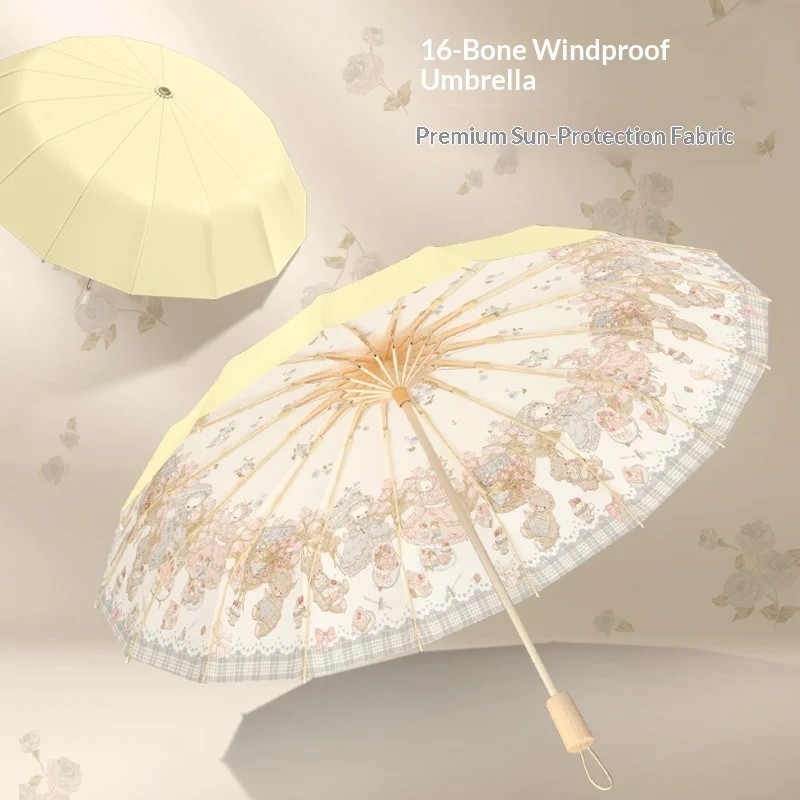 Ins16 Cute Manual Color Coated Women's Sun Umbrella UV Protection Dual Purpose Sun & Rain Foldable Wind & Rain Resistant