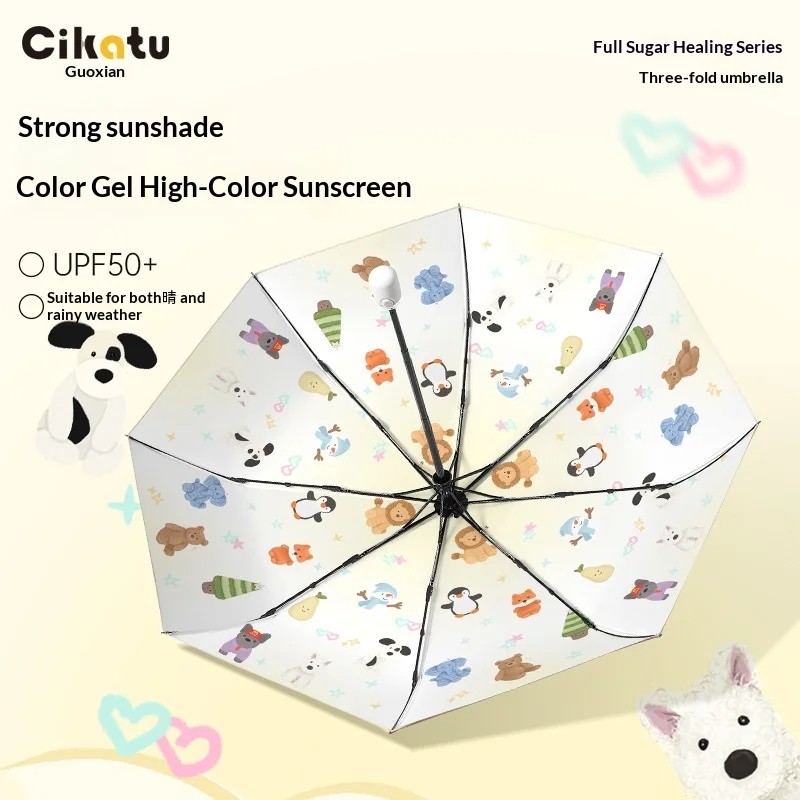 Taimali Cute Cartoon Colorful Glue Flower 8 Ribs Manual UV Proof Sunshade Sun Umbrella Women's Advertising Business Gift