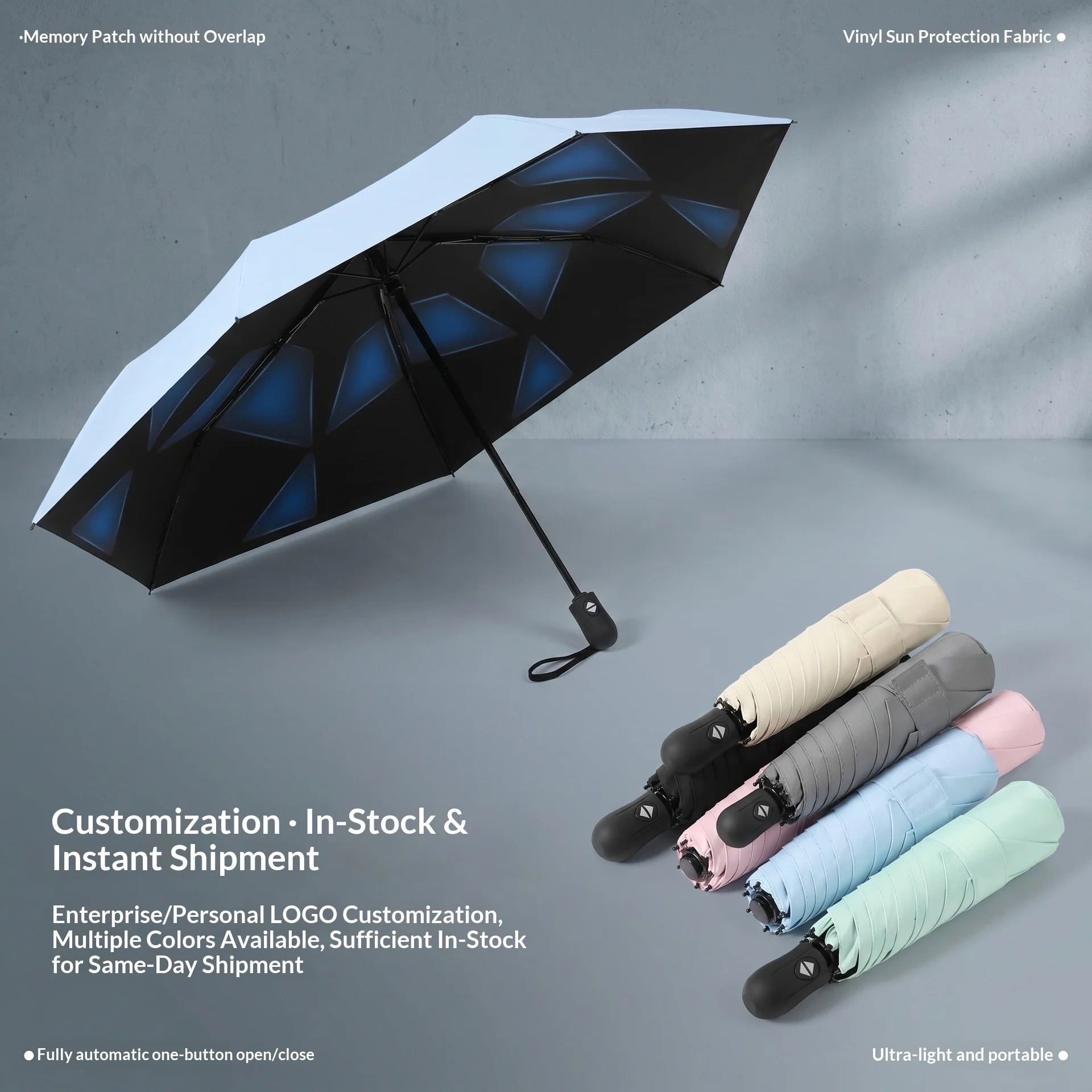 Fully Automatic Easy-fold 6 Ribs Three-Folding Non-folding Patch UV Protection Custom logo Advertising Umbrella Wholesale