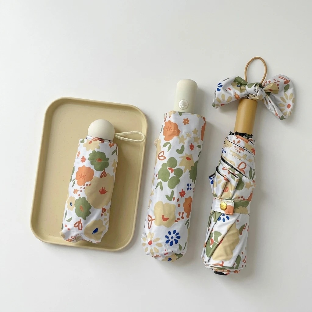 Cross Border Best Selling 8 Yellow Floral Print Umbrella Digital Printed Sunshade UV protection Dual Use Sun Rain Solid Wood