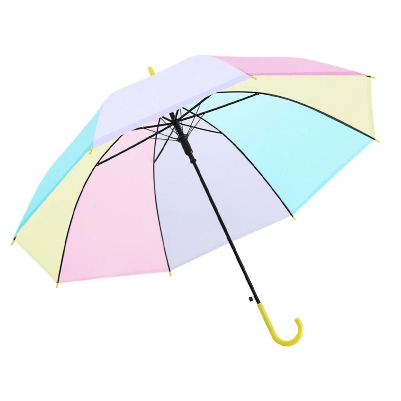 New Colorful Transparent Spliced Trendy Adult Umbrella Long Handle Automatic Straight Custom Printing UV Protection 8 Ribs