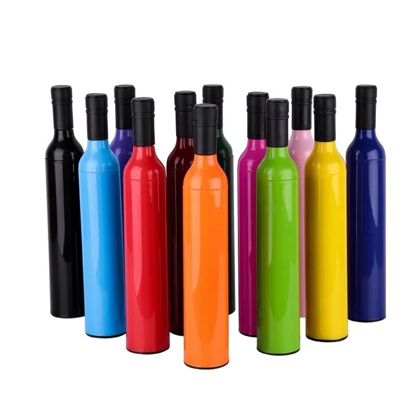 Creative Advertising Wine Bottle Three Fold Sunshade Umbrella with UV Protection Can Print Logo Gift