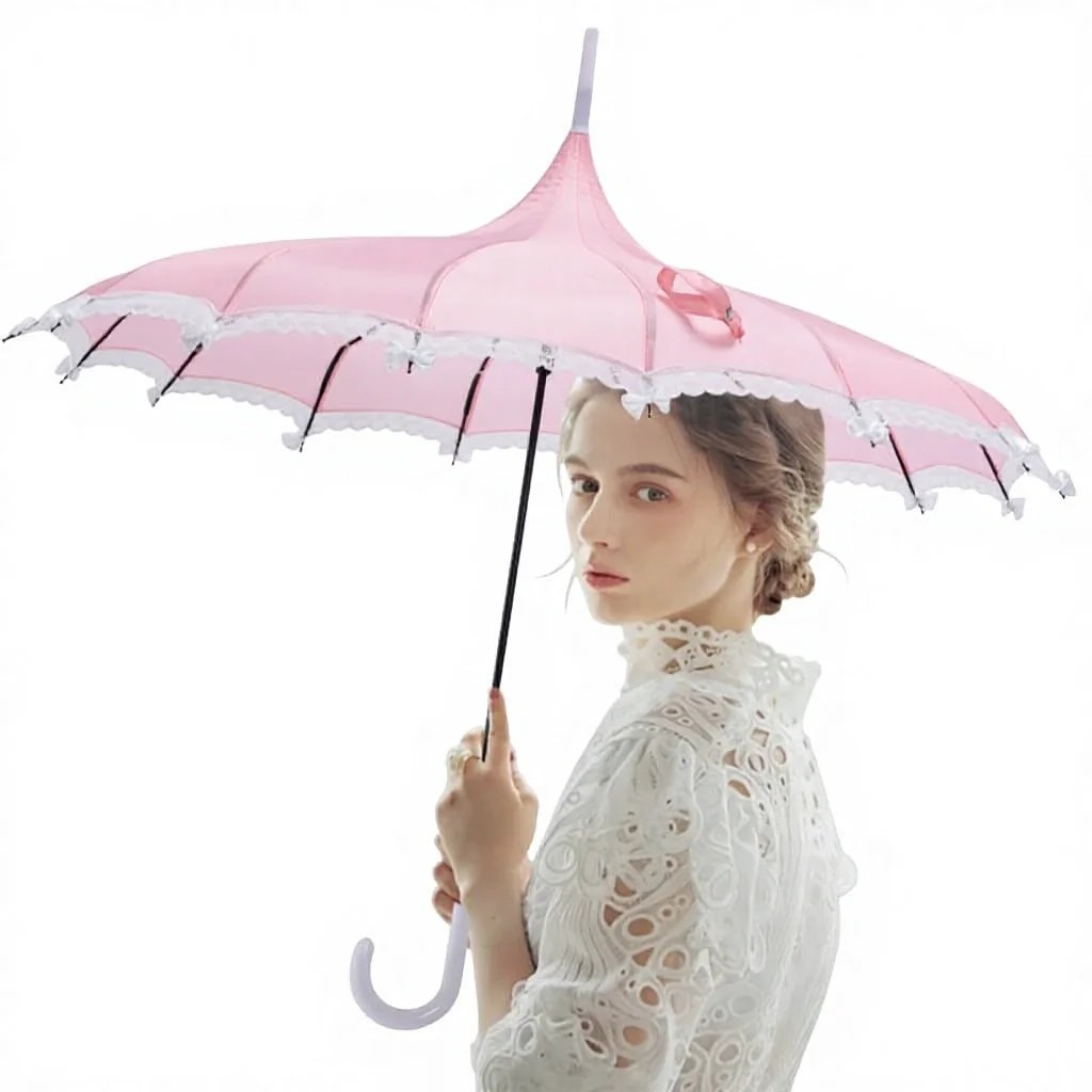 Highly Attractive 16 Bone Lace Trimmed Pagoda Umbrella Manual Opening Business Gift Lolita Princess Umbrella