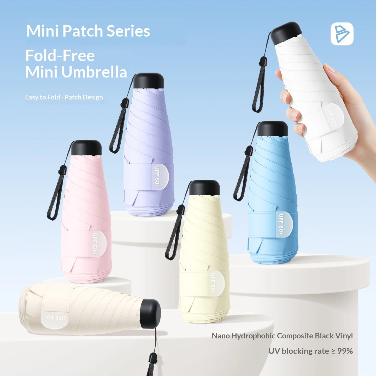 Japanese-style Mini Lazy Patch Sunshade Umbrella 6 Ribs ABS Handle Black Coating Sun Protection for Sunny Rainy Days Can Print