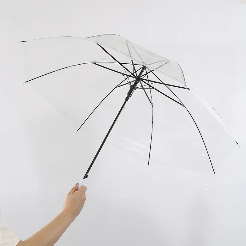 Reinforced Fashion Transparent Umbrella 8-Rib Unisex Long Handle Umbrella Semi-Automatic Creative Fresh Style Umbrella Wholesale