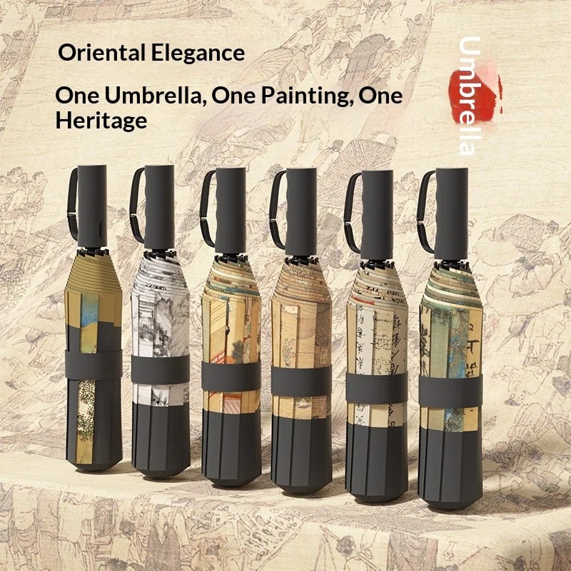 10-Rib Chinese-style Automatic Vinyl Umbrella Digital Printing UV protection Dual-use Sun/rain Advertising Umbrella