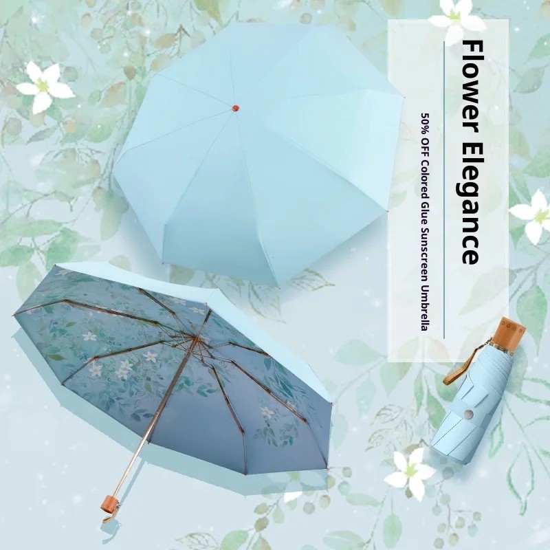 New French-style Cream Forest Five-folding Manual Umbrella with  Sunshade UV Protection for Sunny Rainy Use High Aesthetic Value