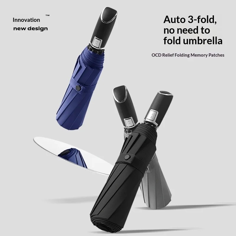 Folding Patch Umbrella Fully Automatic Rainproof Sunproof Simple One-Touch Opening/Closing Advertising Logo Fiberglass Ribs