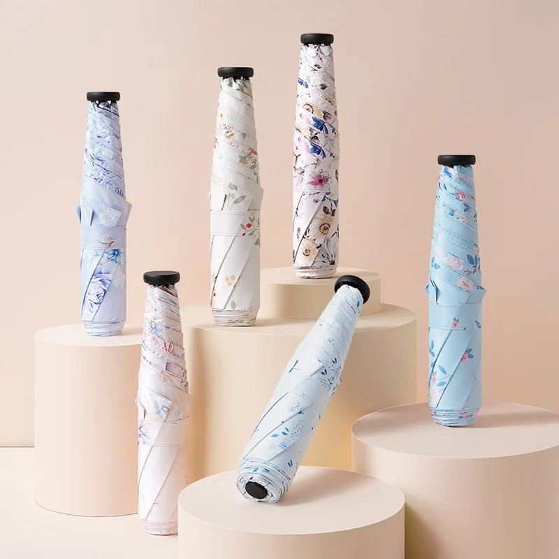 Sunscreen Feather Manual Three Fold Portable Ultra Light Umbrella Black Coated UV Protection Sunshade Dual Use Sun Rain