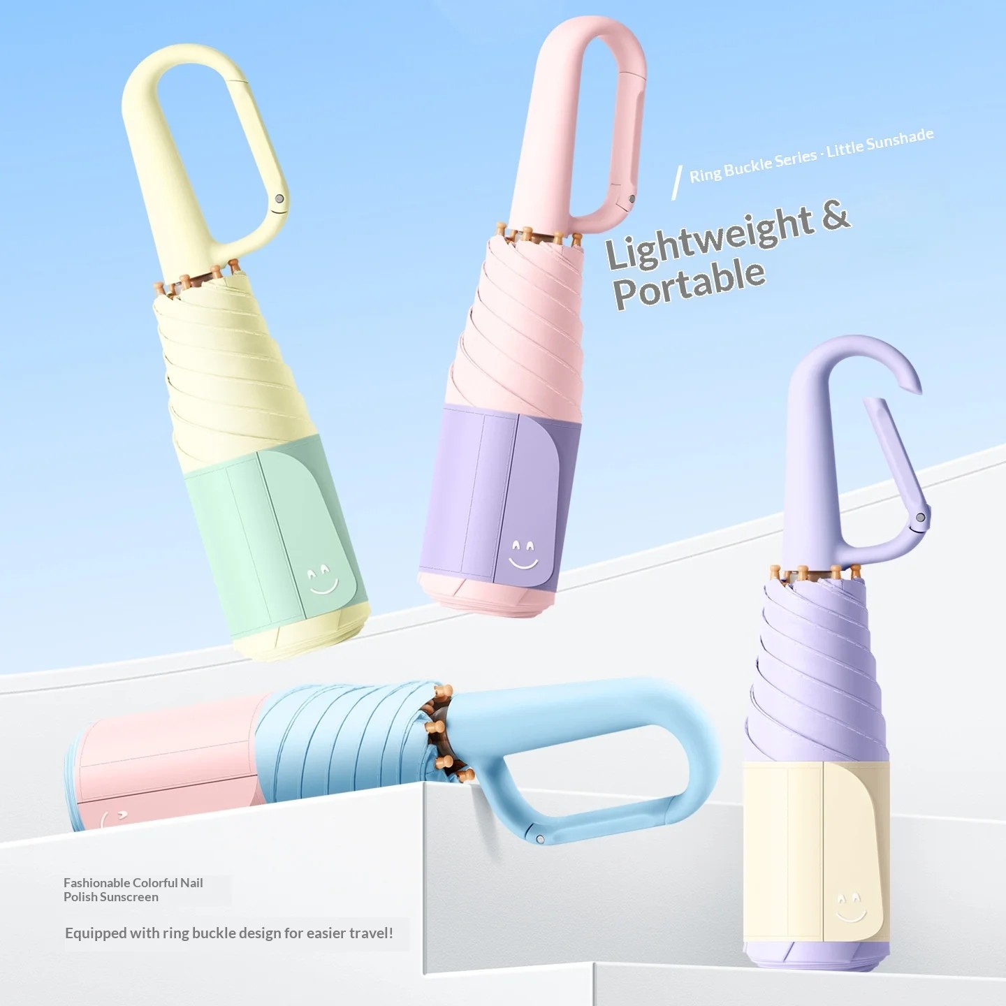 New Style Manual Light Luxury Ring Buckle Five-Folding Sunshade Sunscreen Rain Sunny Dual-use Anti-UV Foldable Compact Portable