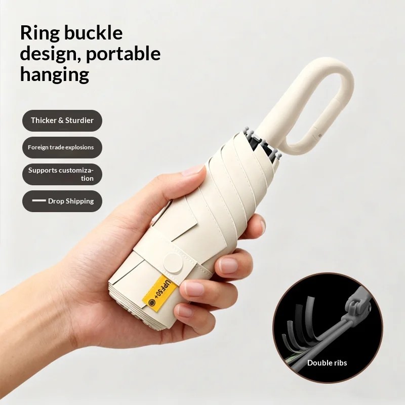 Customized Manual Capsule Design Mini Umbrella Ring Buckle School Use Ultra-light Sun-proof UV-resistant Reinforced 24 Ribs