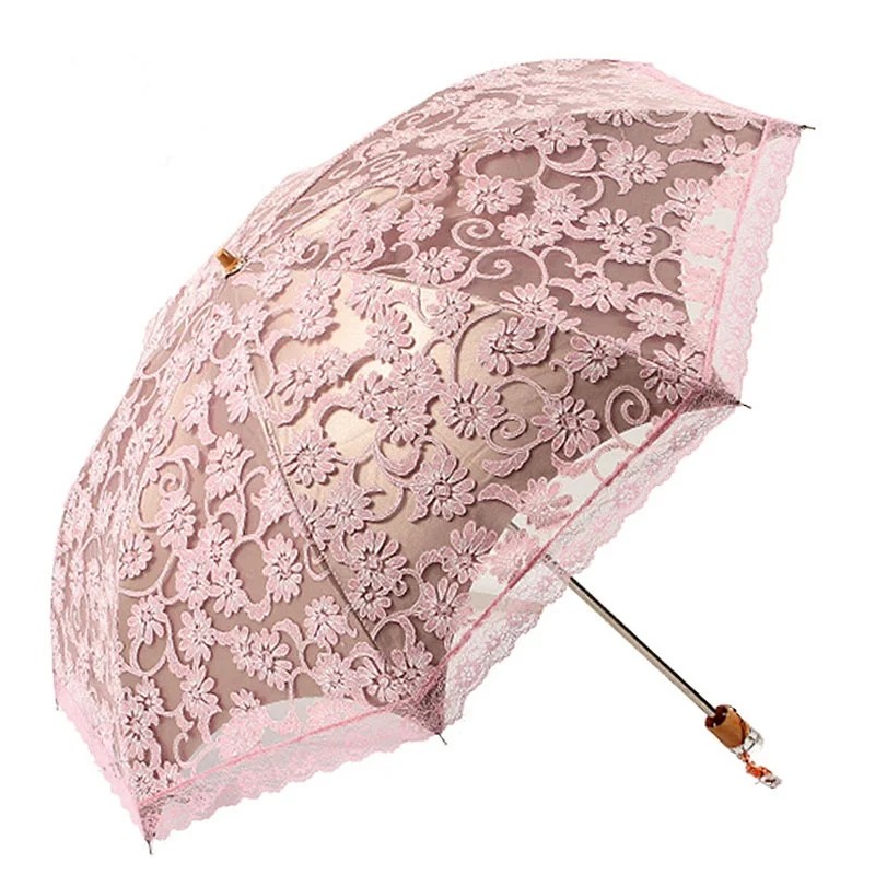 Ou Ruo La Creative Umbrella H3206 Manual 8 Ribs Dual-folding Lace Black Glue UV Protection Sunshade Umbrella