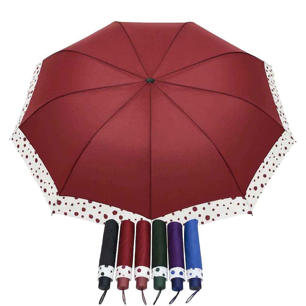 SUNDAY Modern Three-folding Pongee Alloy Ribs Polka Dot Umbrella 120cm 8 Ribs Windproof Manual for Adults Travel Business Rainy