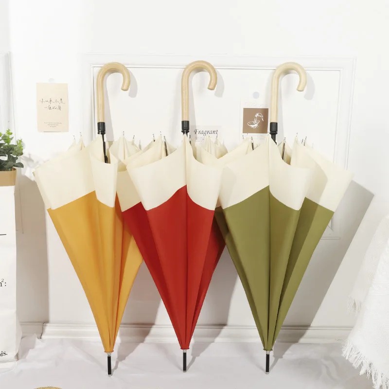 Long Handle Spliced Straight Rod Umbrella Wholesale Edge Stitching Solid Color Sun and Rain Umbrella with Logo Printing