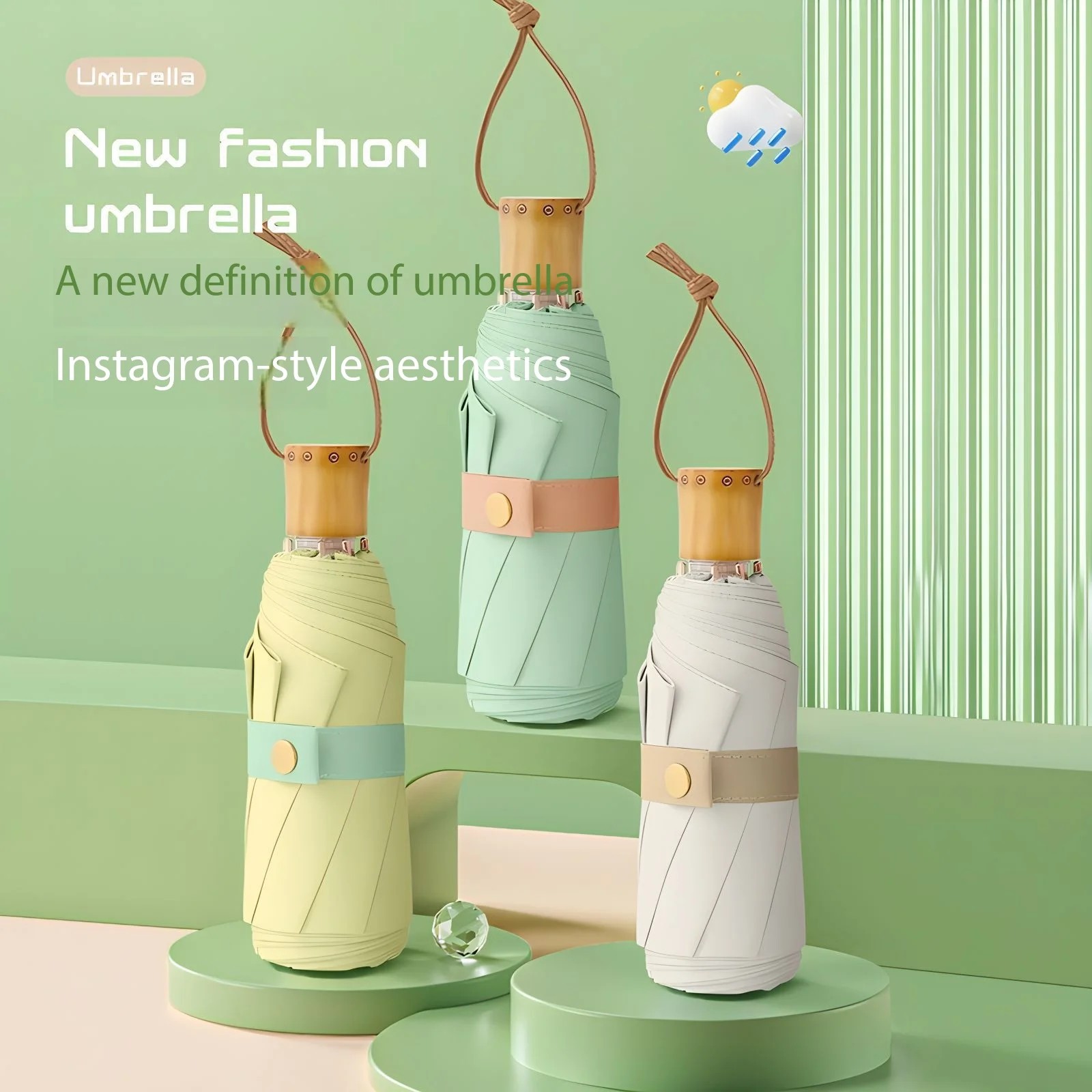 Five Fold 8 Bone Mini Color Glue Sunshade Sunscreen UV protection Wooden Handle Hand Open Sun Umbrella Female Sunshade Spot