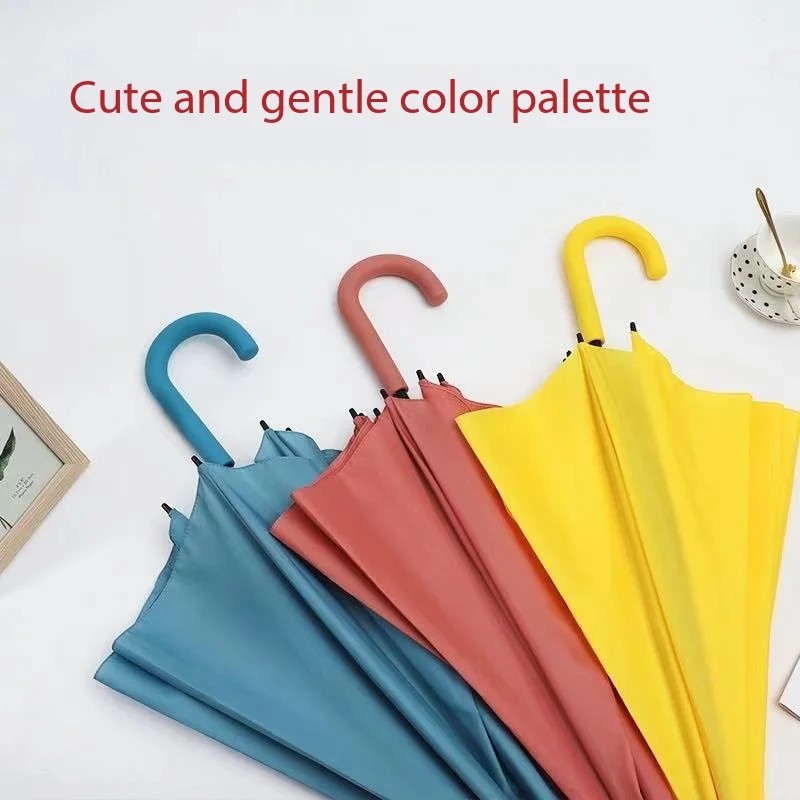 Japanese Simple Pure Color Small Fresh Female Long Handle Automatic Umbrella Couple Color Double Bone Straight Rod Umbrella