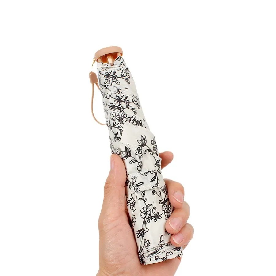 In Stock Ultra-Thin Cyan Gold Floral Gold Carbon Fiber 3 Fold Umbrella Ultra-Light Sun Protection UV Protection 112g Umbrella