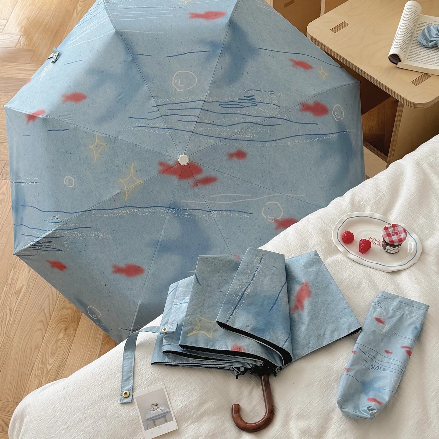 New Salt Series Folding Umbrella Sun Protection UV Protection Black Coating Portable Dual-use Sun and Rain Automatic Umbrella