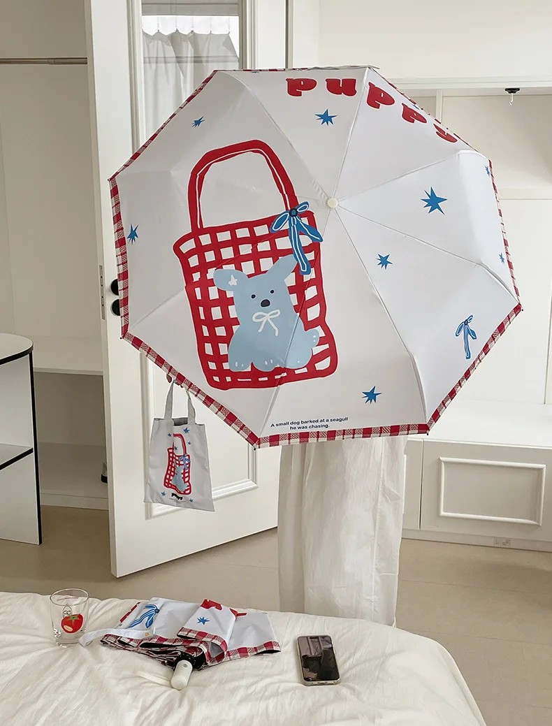 Korean Style Cloth Bag Bear Umbrella Black Coating Sunshade Dual-use Sun and Rain UV Protection Handheld Rainy Season Products