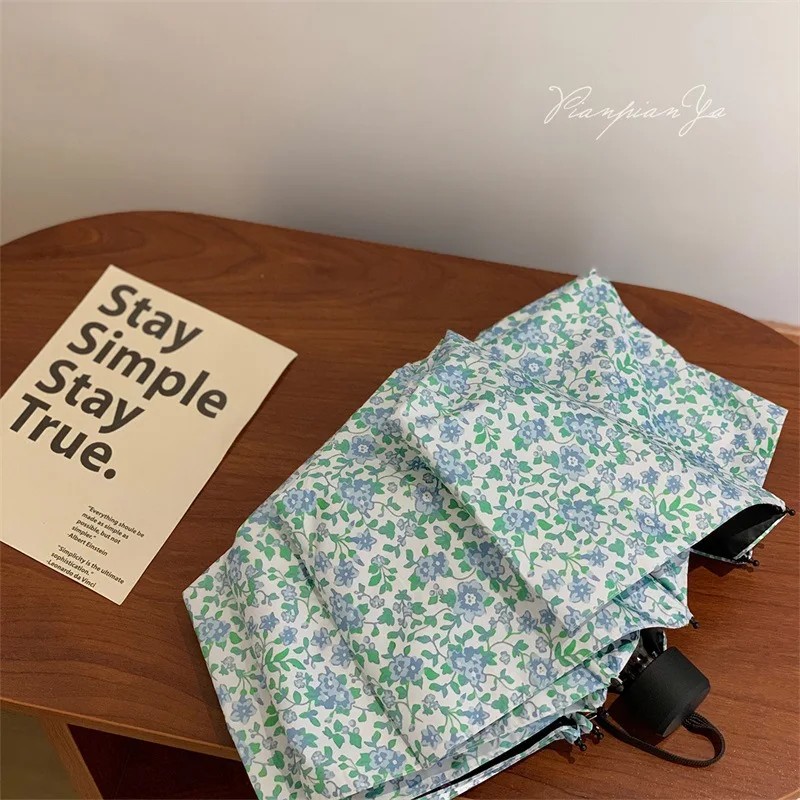 Green Floral Umbrella for Women Dual-use Sun and Rain UV Protection Ultra-light Compact Sunshade Umbrella Rainy Season Products