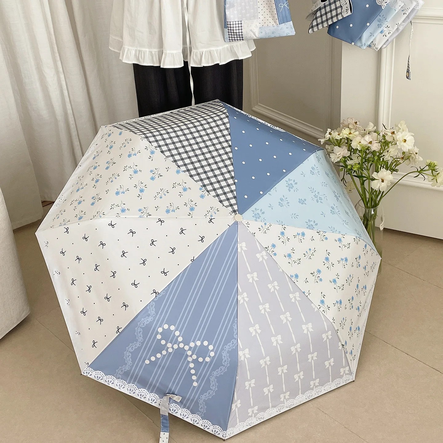 Girly Heart Floral Portable Folding Umbrella Sun UV Protection Parasol Dual-use Sun and Rain Fully Automatic Umbrella