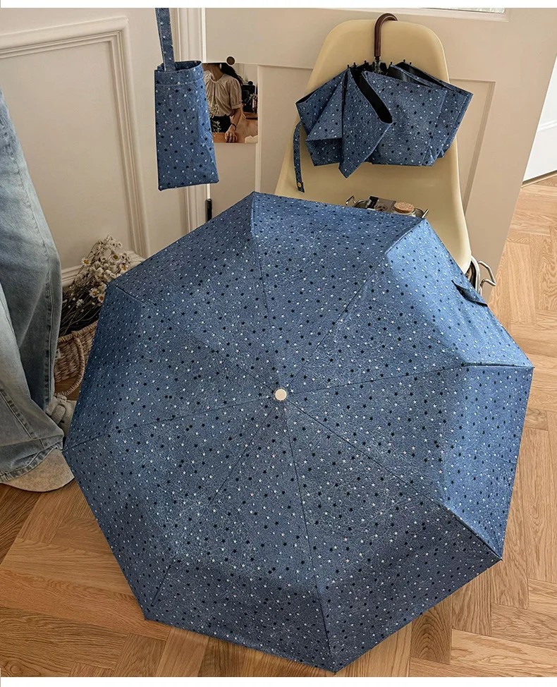 Cowboy Little Star Folding Umbrella Portable Dual-use Sun Rain Automatic UV Protection Sunshade Umbrella  Rainy Season Products