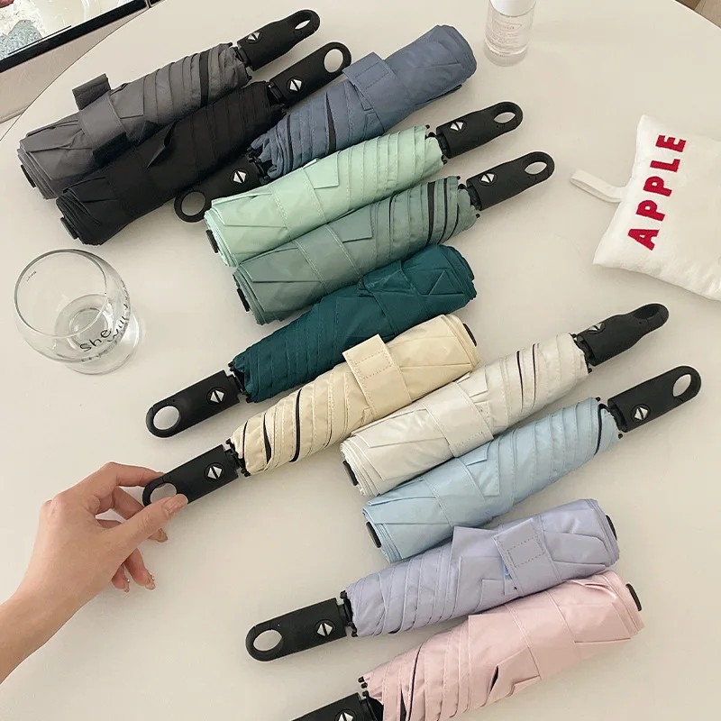 Ultra-Light Ring Buckle Automatic Umbrella Solid Color Simple Folding Umbrella Women Portable Compact Sun UV Protection Parasol