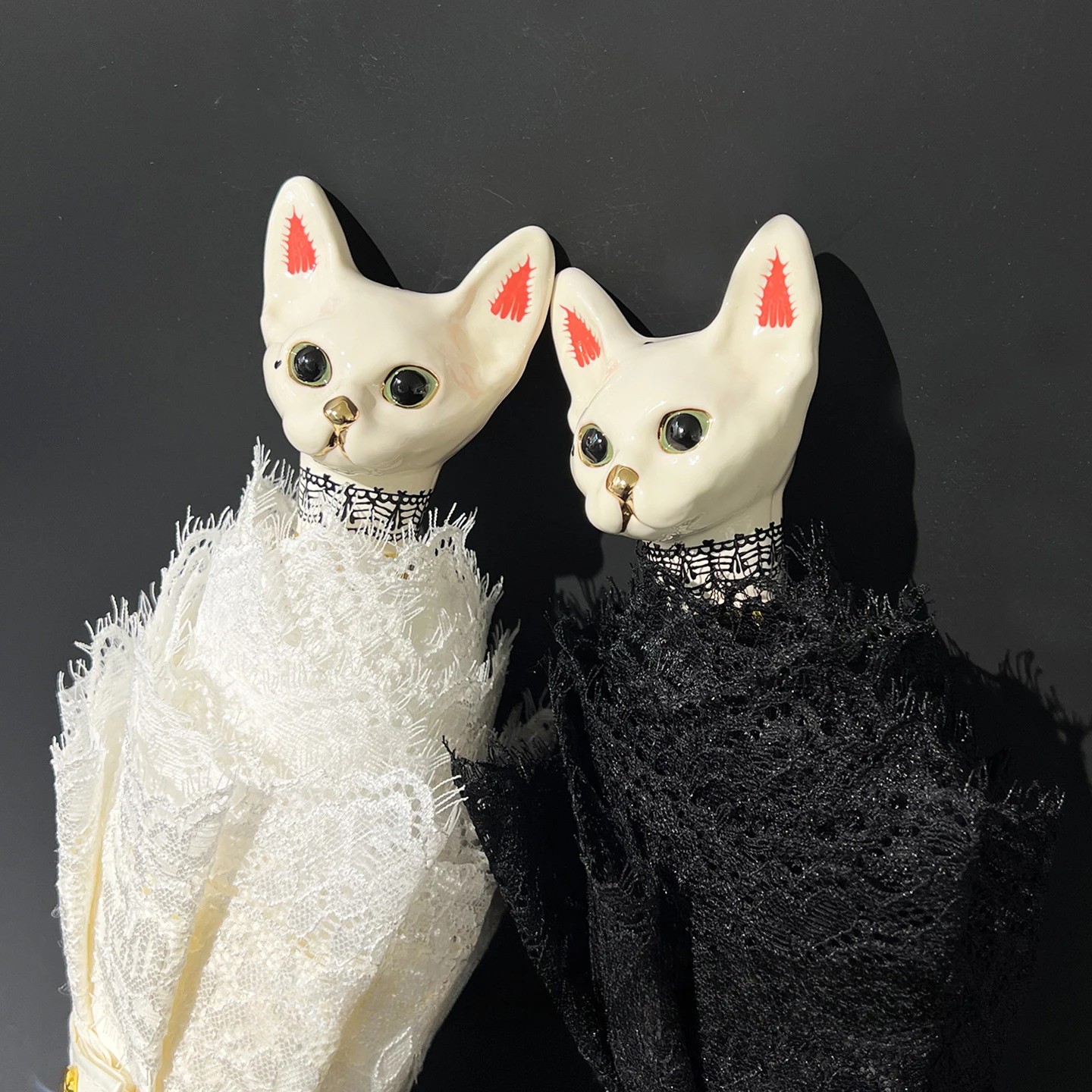 Ink Painting Oriental Cute Cat Head Lace Souvenir High End Holiday Gift Box Design Exquisite Folding Umbrella