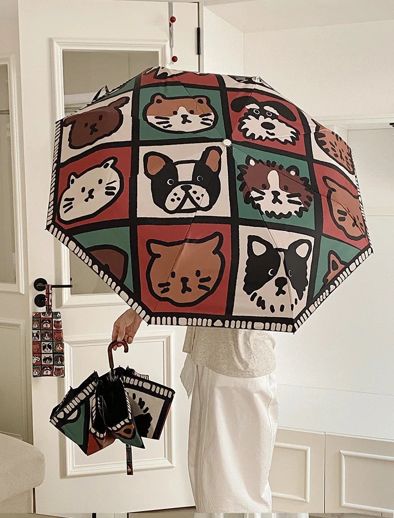 New Cute Puzzle Folding Umbrella Black Coating Sun Bulk Items UV Protection Portable Solar Umbrella Dual-use for Sun and Rain