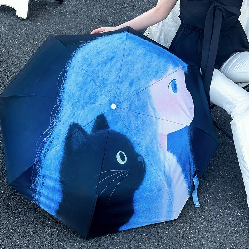 New Cartoon Folding Umbrella Sun Protection UV Protection Black Coating Sunshade Dual-Use for Sun and Rain Fully Automatic
