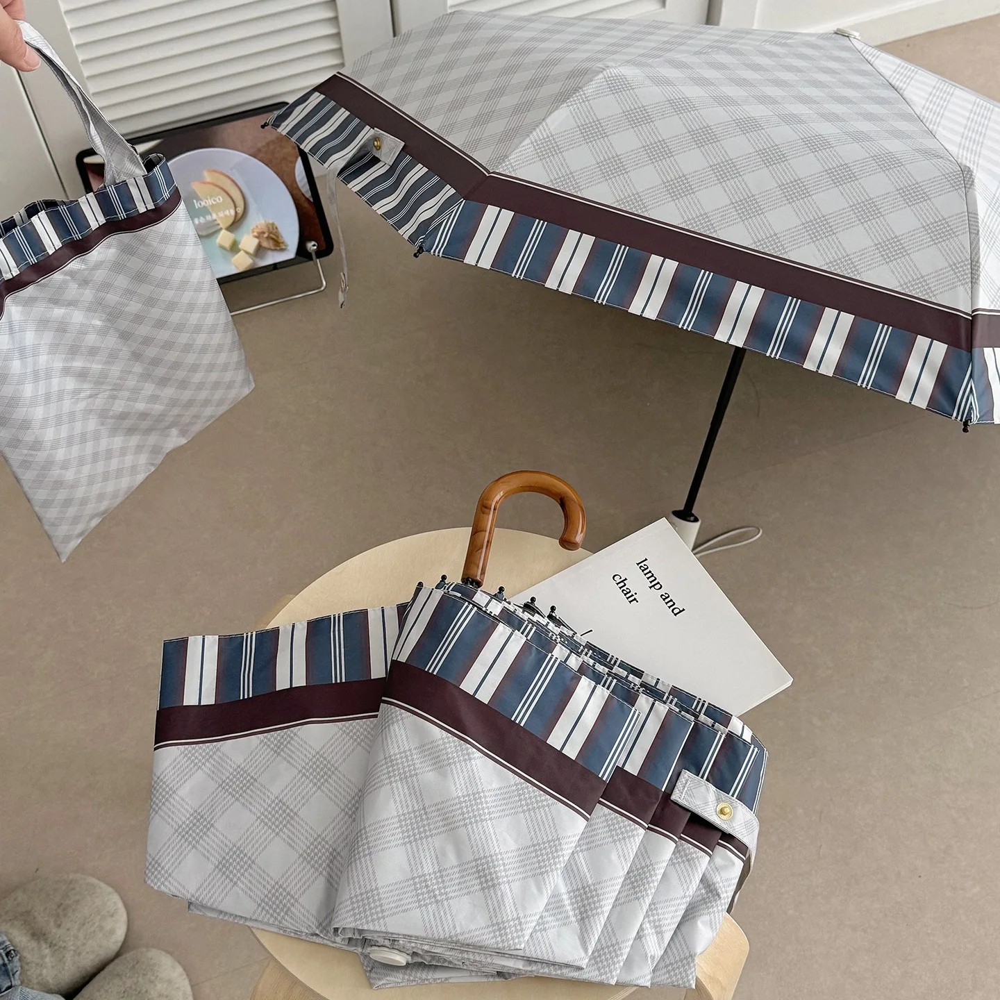 New Ins Style Plaid UV Protection Sunshade Bulk Items Foldable Umbrella for Women Dual-use for Sun and Rain Automatic Umbrella