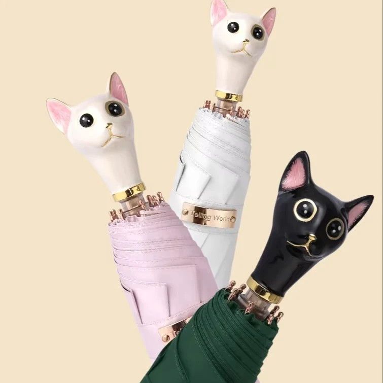 Luxury cat Five-fold Manual Sun and Rain Umbrella Shading Sun Protection UV-resistant Cute Creative Folding High-end