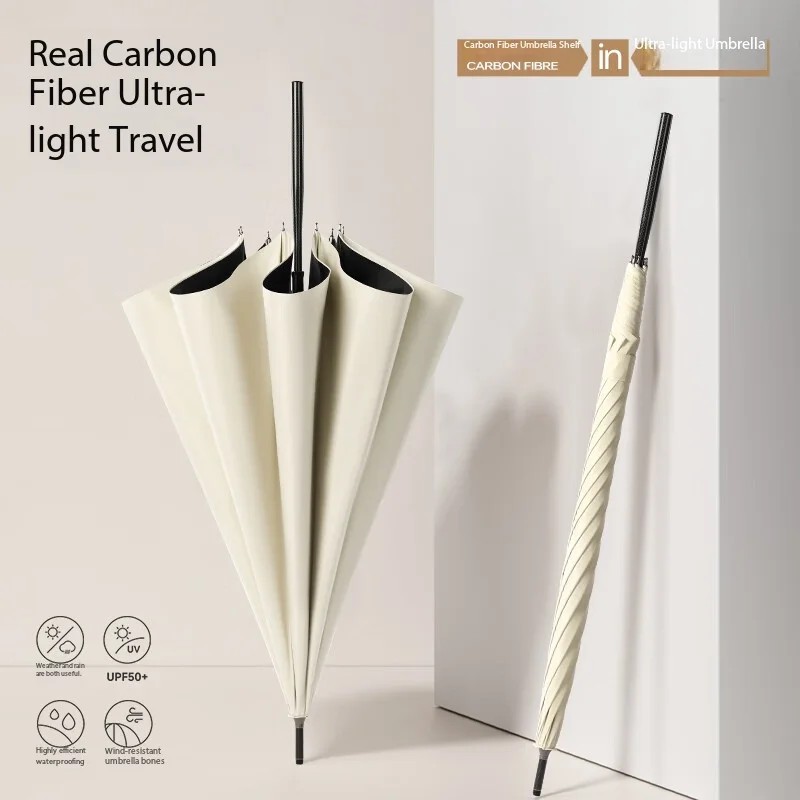 Rain Umbrella - Carbon Fiber Manual Long-handled Umbrella - Large Size - Business Straight Handle Umbrella - in Stock