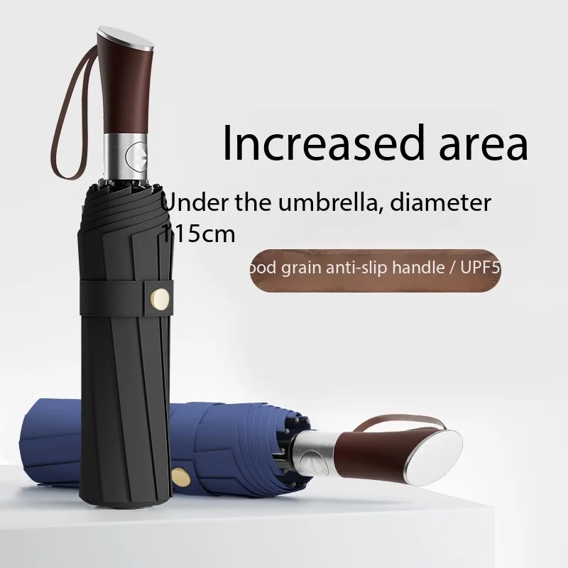 Automatic Large Folding Umbrella Simple Business Style Men Reinforced Umbrella Without Fear of Storm Black Umbrella Cloth
