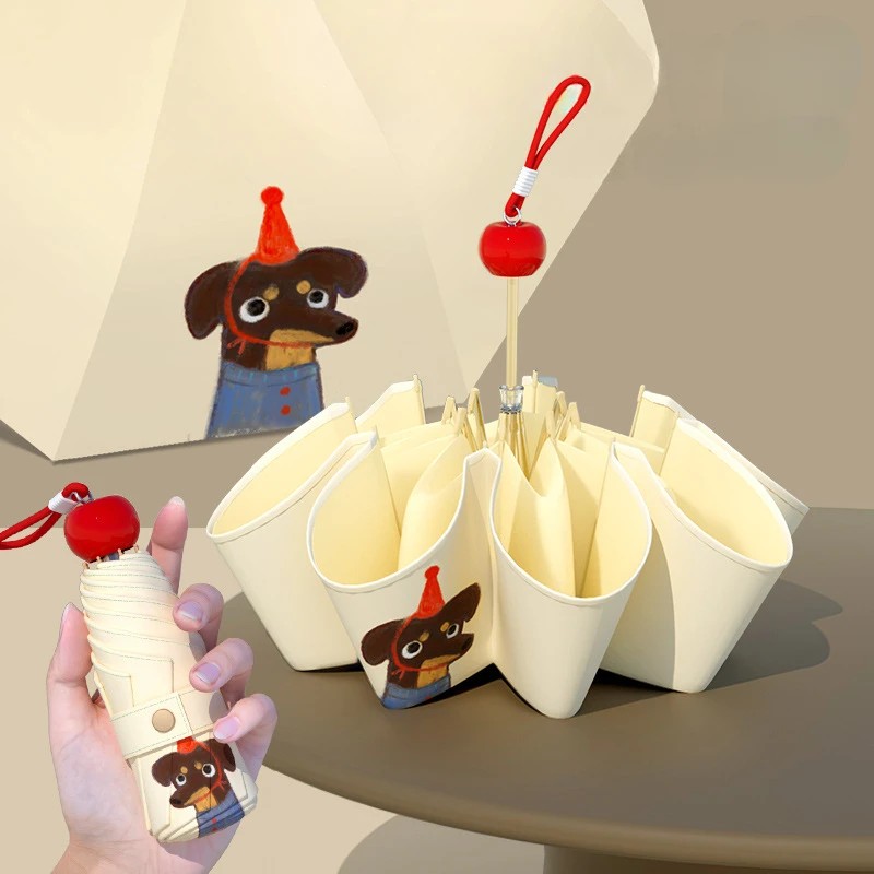 Apple Umbrella Handle Creative Puppy Folding Colorful Glue Sun Protection UV Protection Dual Use Portable Reinforced Folding