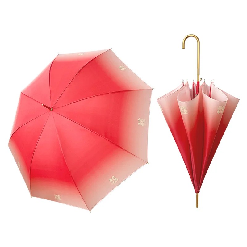 Red Wedding Umbrella Long Handle Umbrella Wedding Gradient Umbrella Bridal Umbrella for Marriage and Dowry