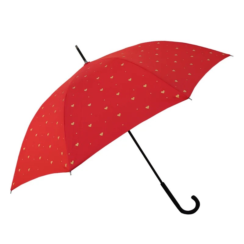 Simple Modern Universal Festive Wedding Bride Umbrella Large Red Bride's Long Handle Umbrella Dowry Heart Red Umbrella