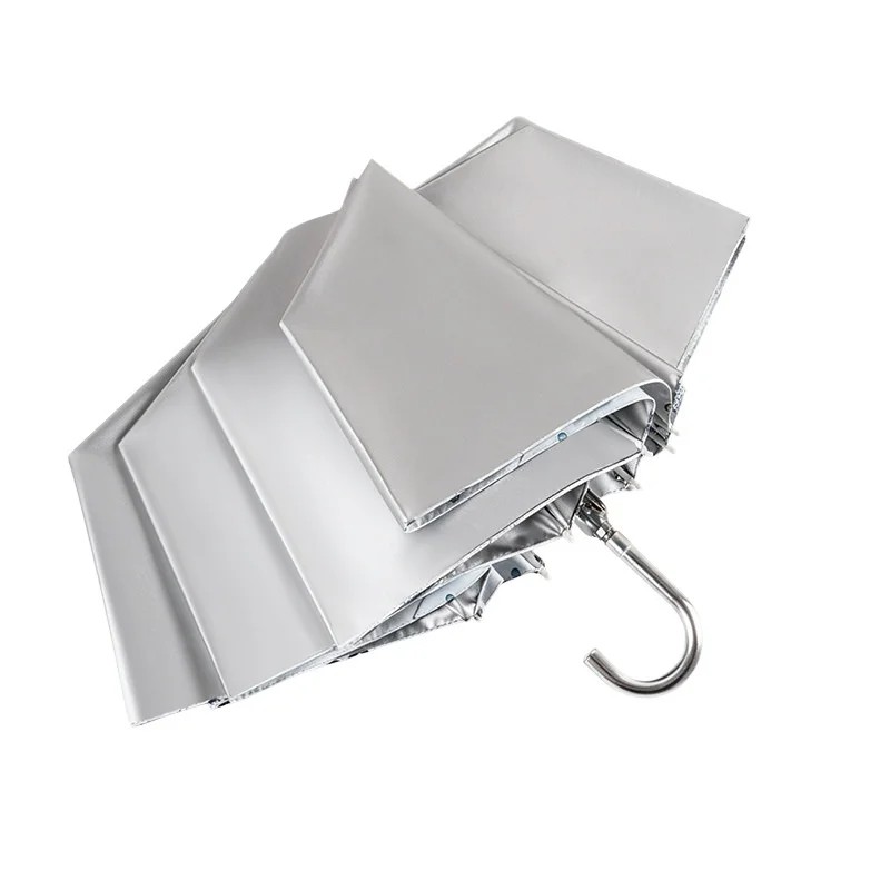 Hook Manual 3 Fold Super Strong Sun Protection Rainproof Dual Use Titanium Silver Heat Insulation Cooling Sun Umbrella